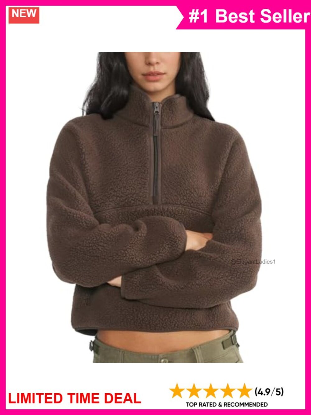 Womens Sherpa Fleece Quarter Zip Sweatshirt Pullover Warm Jacket